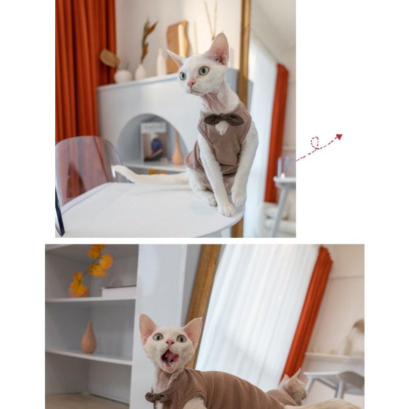 GINGERAIN® Cotton V-Neck Bow Cat Vest - KIKOPALS