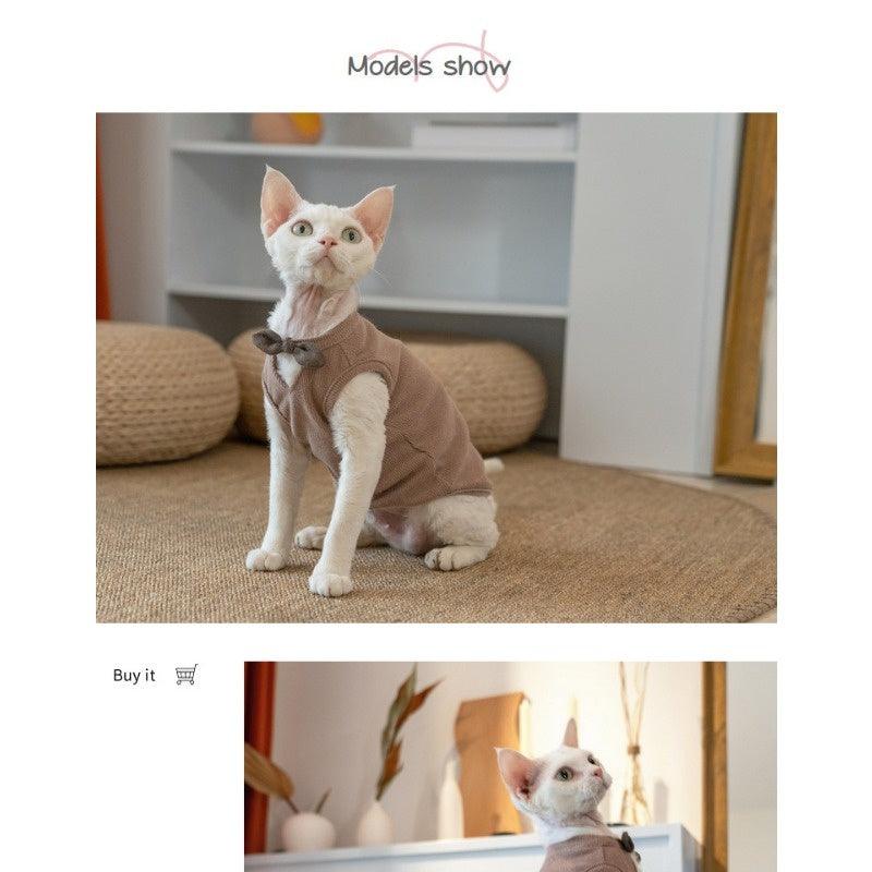 GINGERAIN® Cotton V-Neck Bow Cat Vest - KIKOPALS