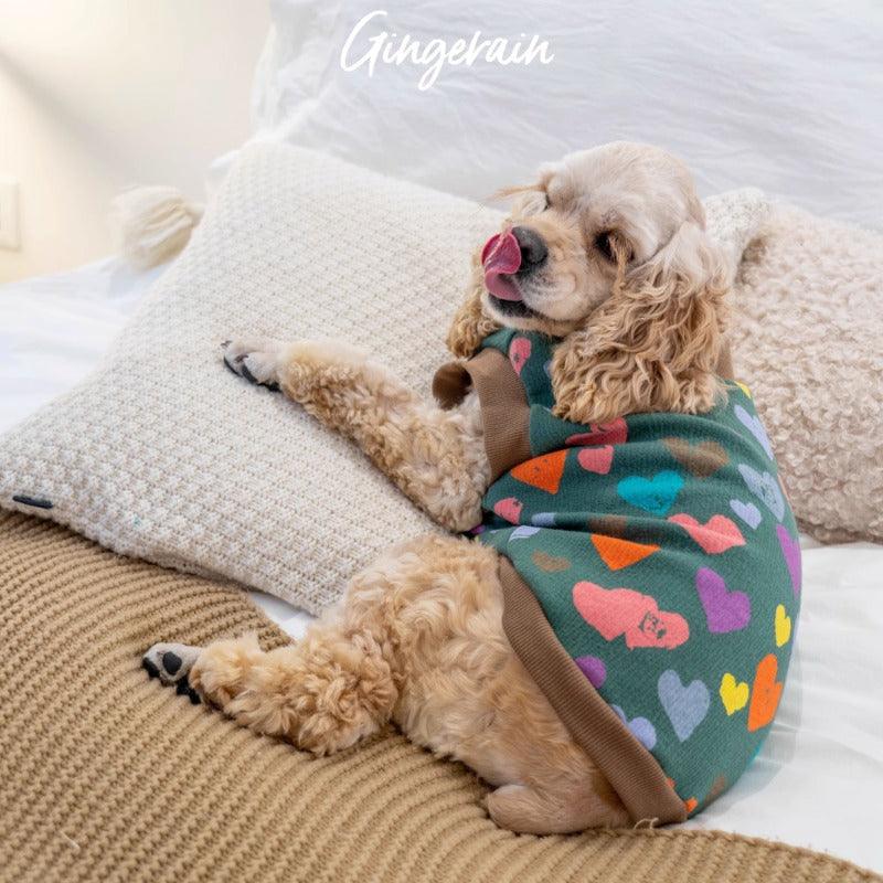 GINGERAIN Green Thick Cotton Heart-Print Dog Vest - KIKOPALS