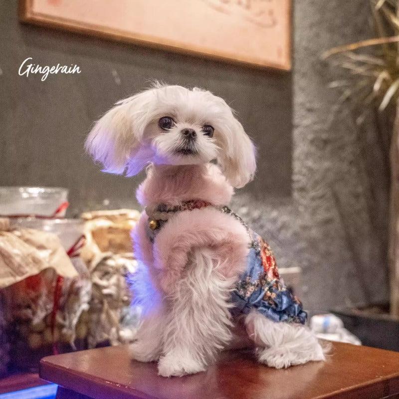 GINGERAIN® Blue Velvet Cheongsam Dog Vest with Fleece - KIKOPALS