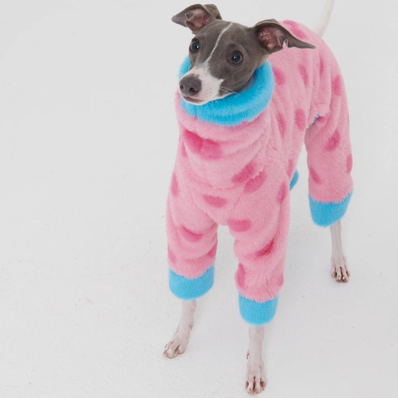 FuzFuz® Plush Pink Dotted Four-Legged Dog Sweater - for Italian Greyhounds & Whippets
