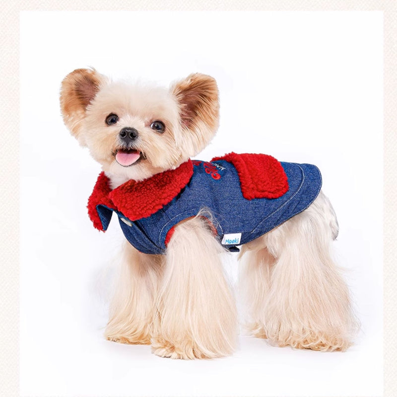 MookiPet® Retro Red Lamb Denim Vest for Dogs and Cats - Blue
