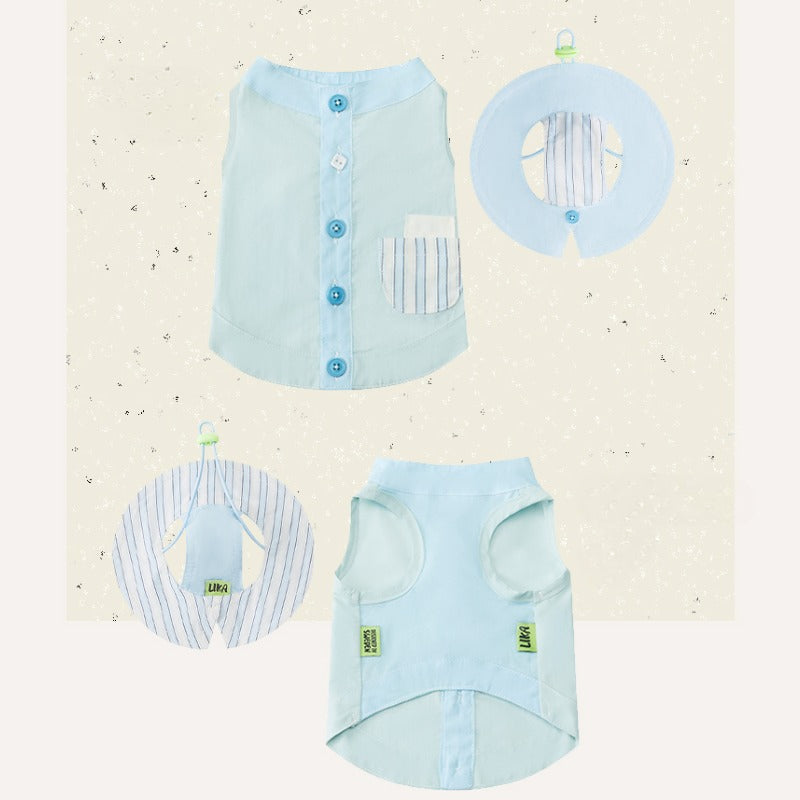 LIKAPAWS® Blue Cotton Dog Shirt & Sun Hat Set