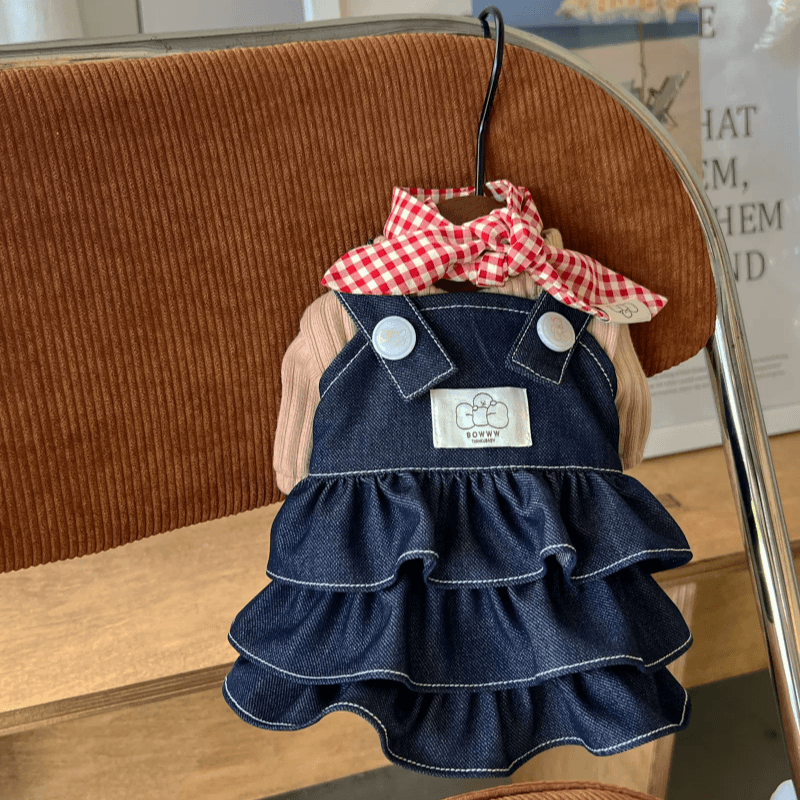 BOWWW® Pet Vintage Denim Overall Dress with Bow Tie Set - KIKOPALS