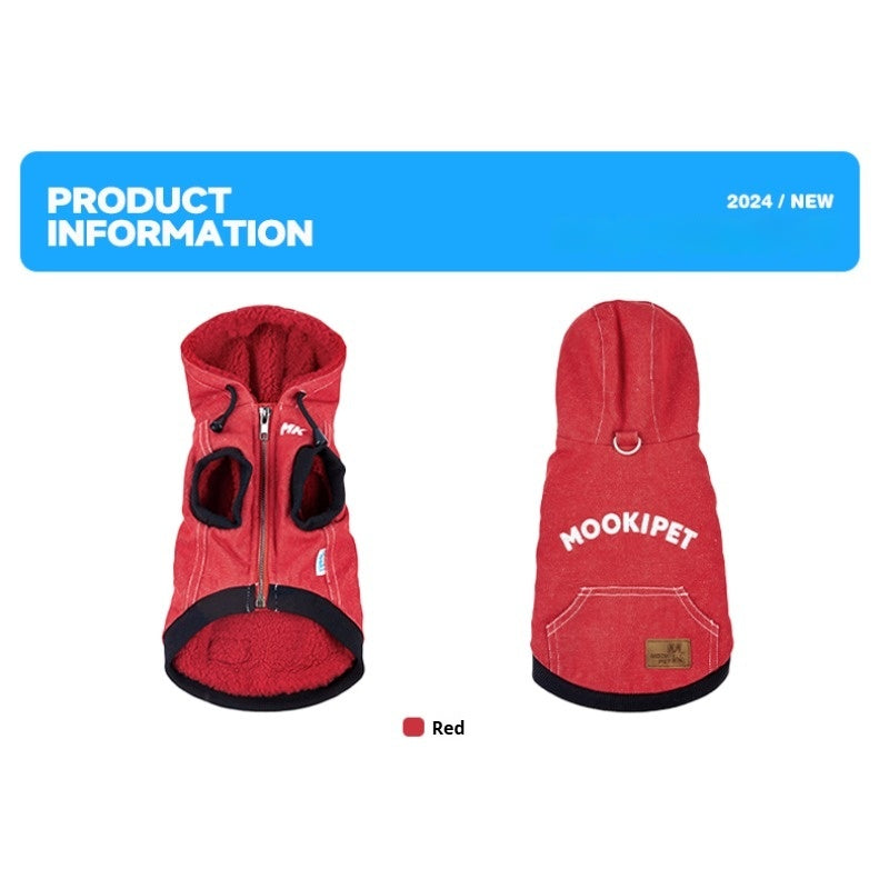 MookiPet® Denim Red Hoodie for Small Dogs & Cats