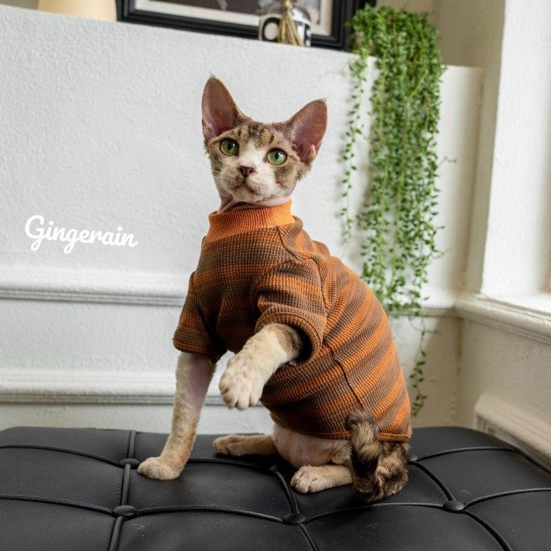 GINGERAIN® Waffle Cotton Striped Cat Tee - KIKOPALS