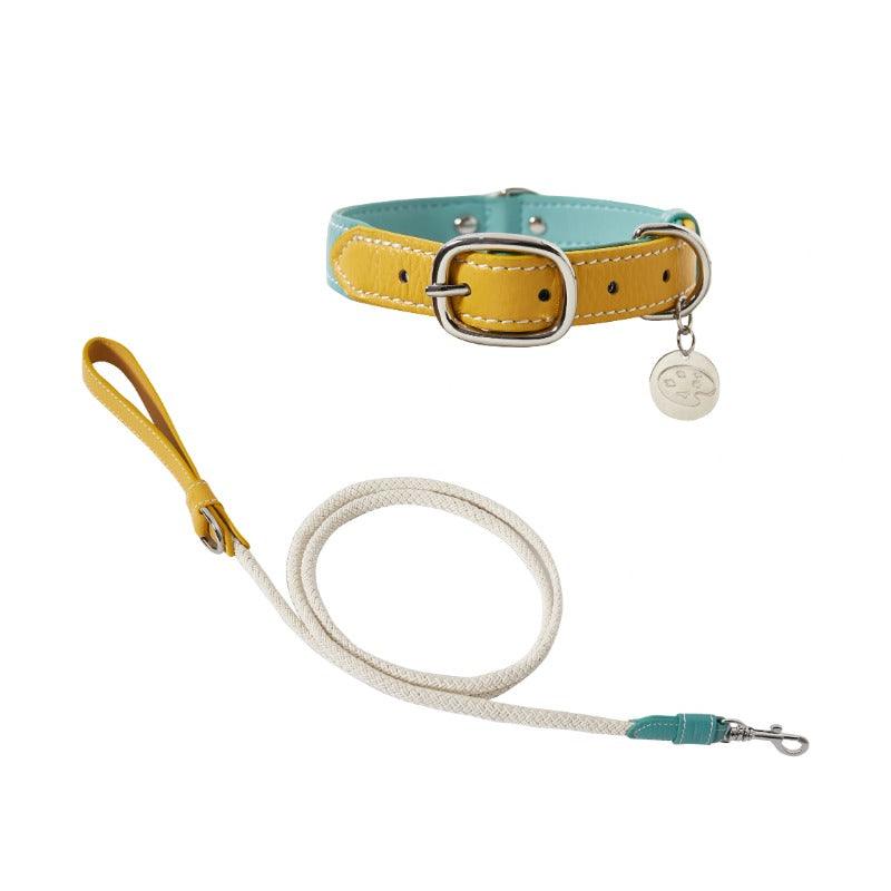 PalettePet® Yellow-Green Genuine Leather Pet Collar & Leash Set - KIKOPALS