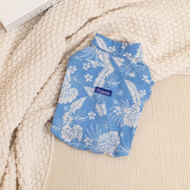 PalettePet® Blue Palm Print Short-Sleeve Dog Shirt - KIKOPALS