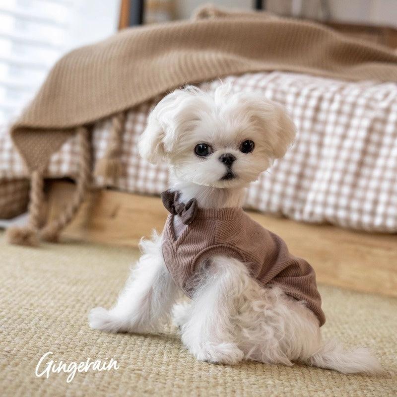 GINGERAIN® Brown Cotton V-Neck Bow Pet Vest - KIKOPALS