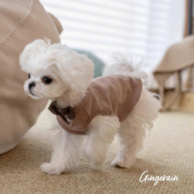 GINGERAIN® Brown Cotton V-Neck Bow Pet Vest - KIKOPALS