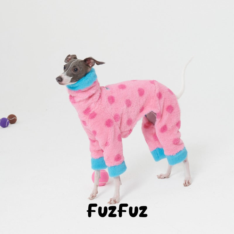 FuzFuz® Plush Pink Dotted Four-Legged Dog Sweater - for Italian Greyhounds & Whippets