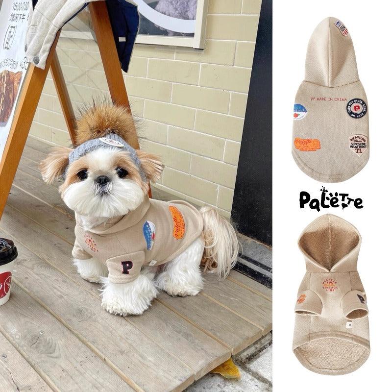 PalettePet® Khaki Vintage Medal Patch Short-Sleeve Dog Hoodie - KIKOPALS