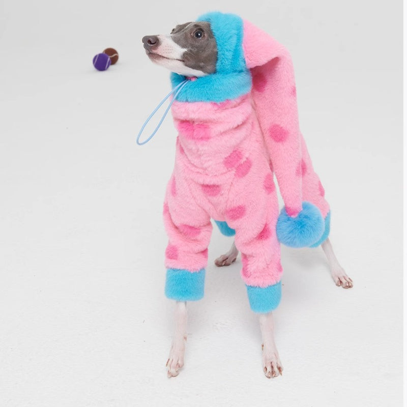 FuzFuz® Plush Pink Dotted Four-Legged Dog Sweater - for Italian Greyhounds & Whippets
