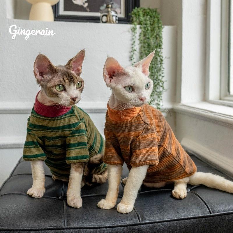 GINGERAIN® Waffle Cotton Striped Cat Tee - KIKOPALS