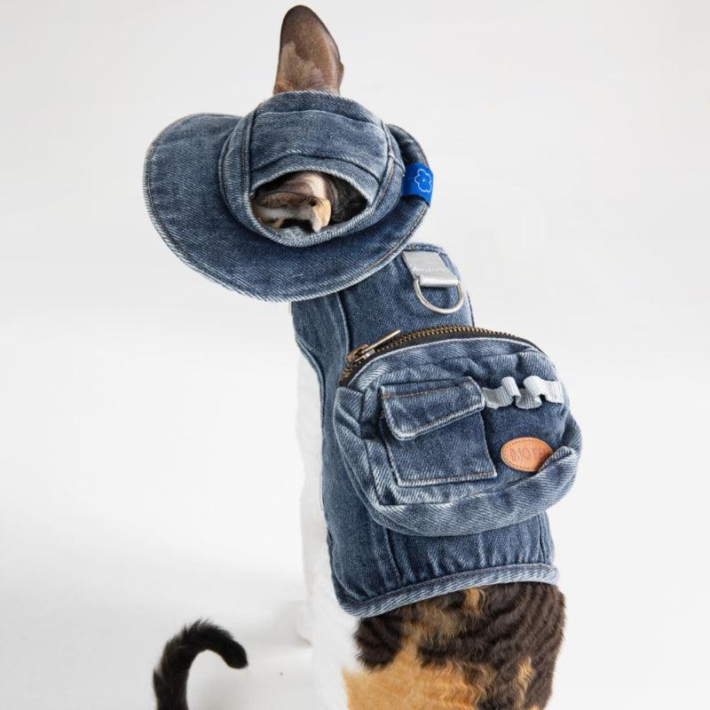 MQPET® Denim Adjustable Pet Vest & Fisherman Hat Set - KIKOPALS