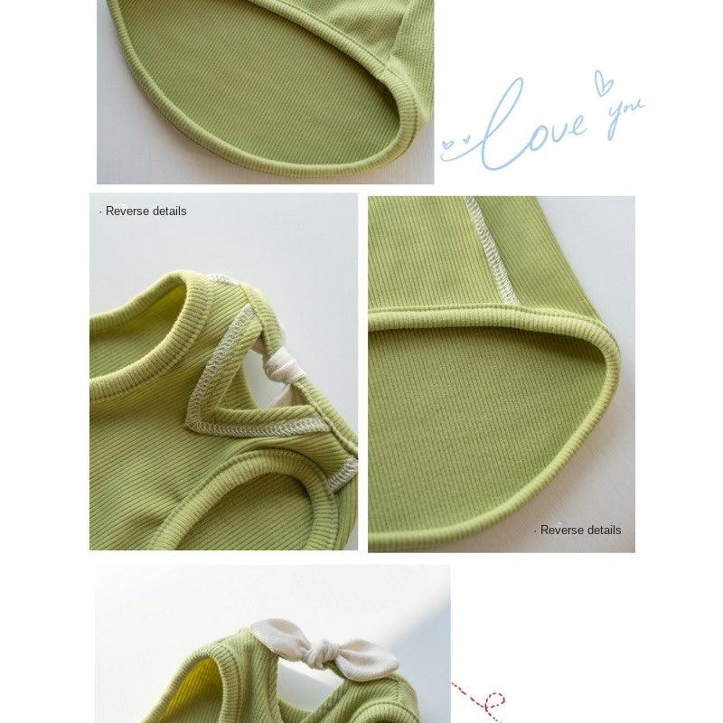 GINGERAIN® Cotton V-Neck Bow Cat Vest - KIKOPALS