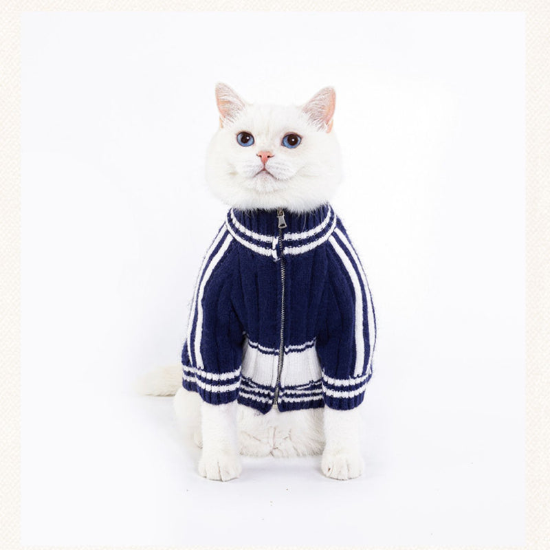MookiPet® Retro Zip-Up Sweater for Dogs and Cats - Navy Blue