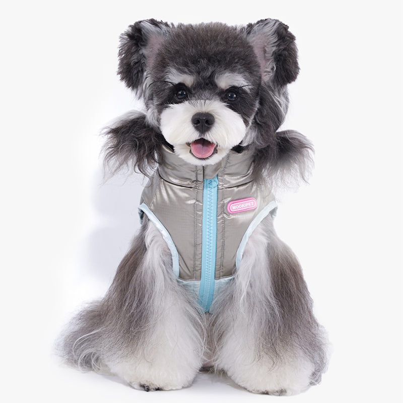 MookiPet® Shiny Paneled Down Vest for Dogs – Blue and Gray