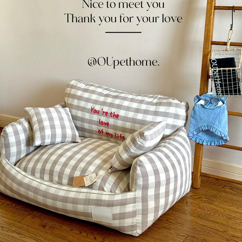 OUpetHome® Gingham Pet Sofa Bed - KIKOPALS