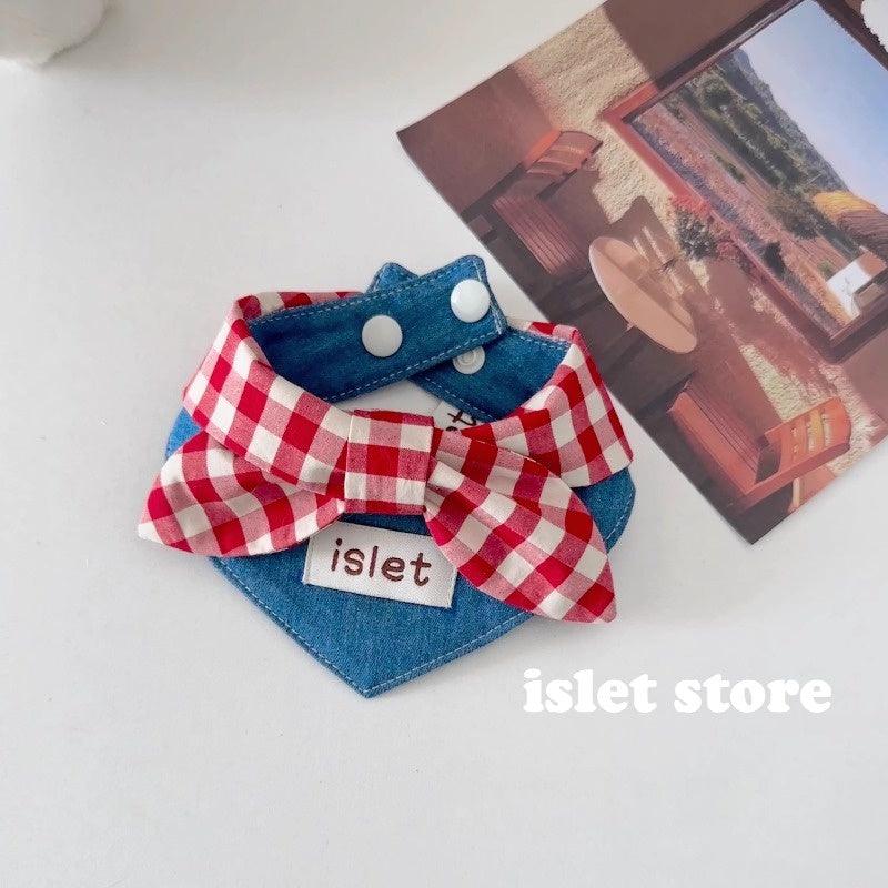 islet store® Red Plaid Denim Pet Bib - KIKOPALS