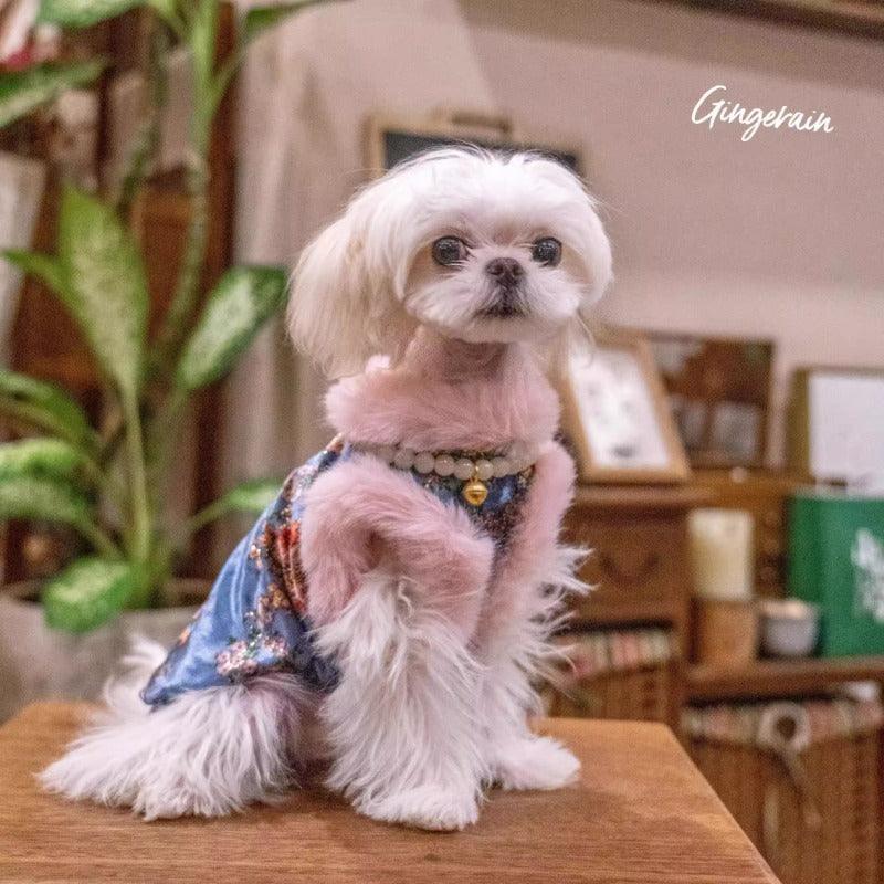 GINGERAIN® Blue Velvet Cheongsam Dog Vest with Fleece - KIKOPALS