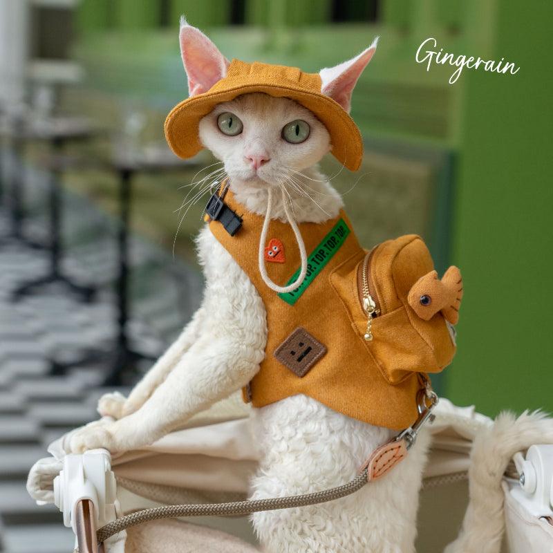 GINGERAIN® Orange Denim Cat Backpack Harness & Leash Set - KIKOPALS