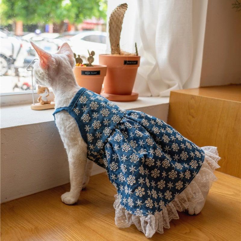 GINGERAIN® Embroidered Denim Cat Dress - KIKOPALS