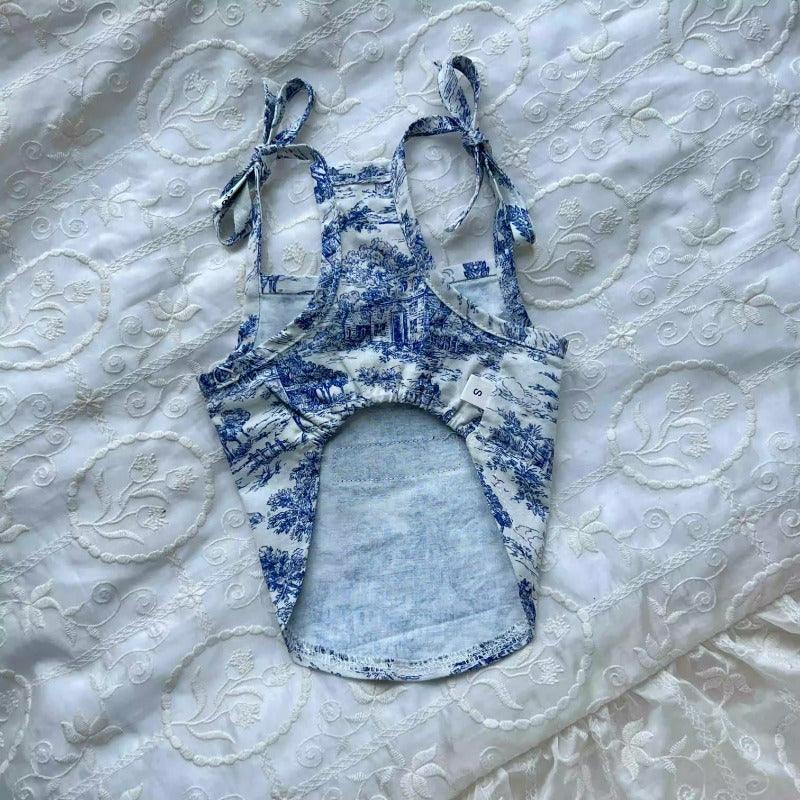 PalettePet® Blue & White Toile Dog Strap Dress - KIKOPALS