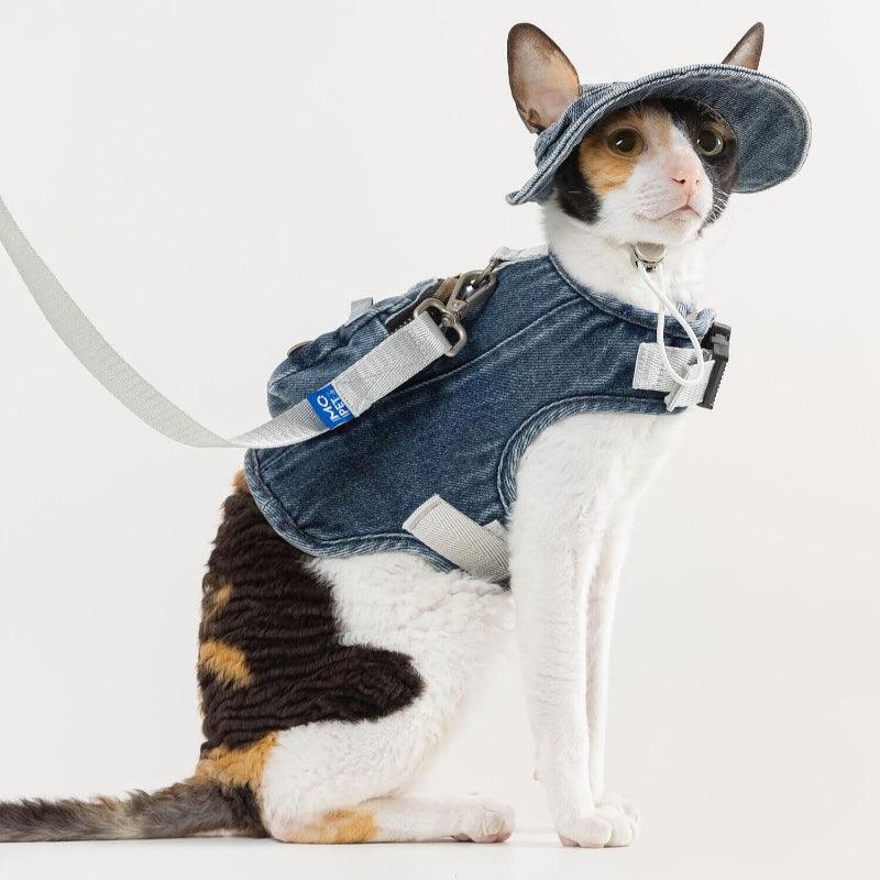 MQPET® Denim Adjustable Pet Vest & Fisherman Hat Set - KIKOPALS