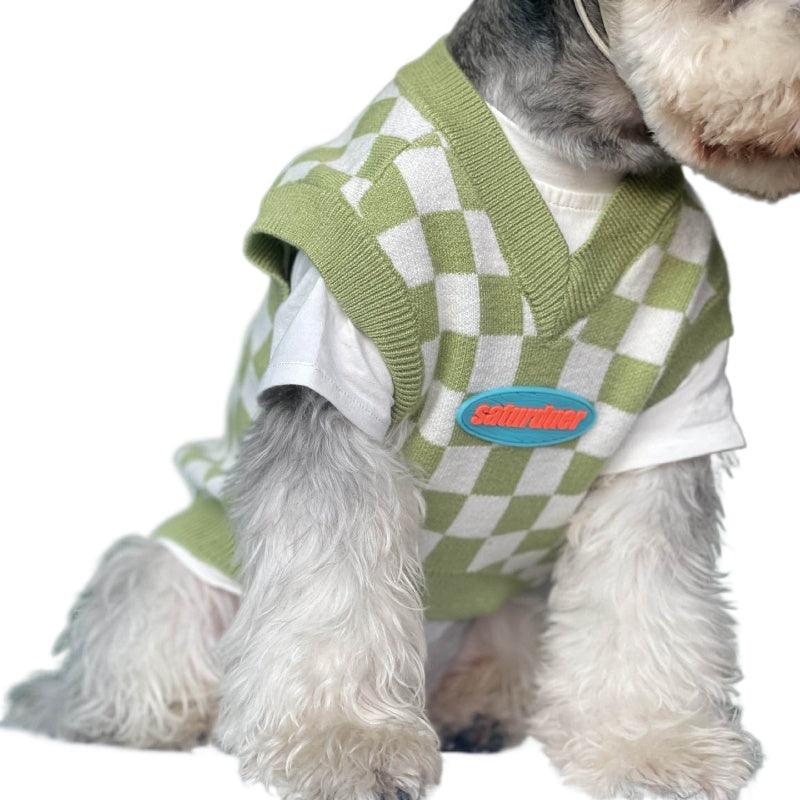 KIKOPALS® Plaid Pet V-Neck Vest Green - KIKOPALS