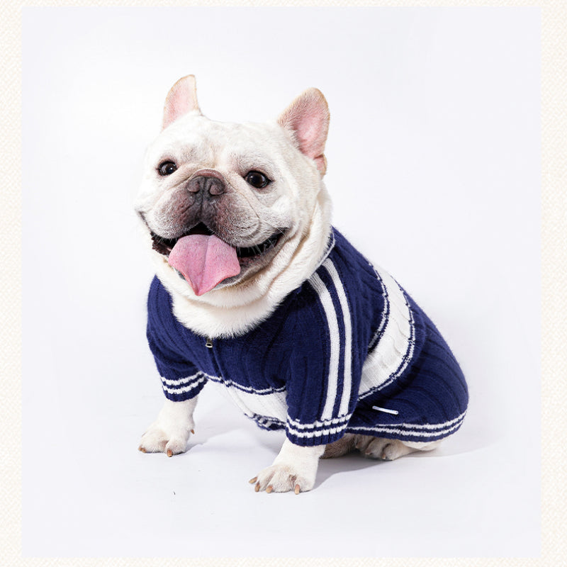 MookiPet® Retro Zip-Up Sweater for Dogs and Cats - Navy Blue