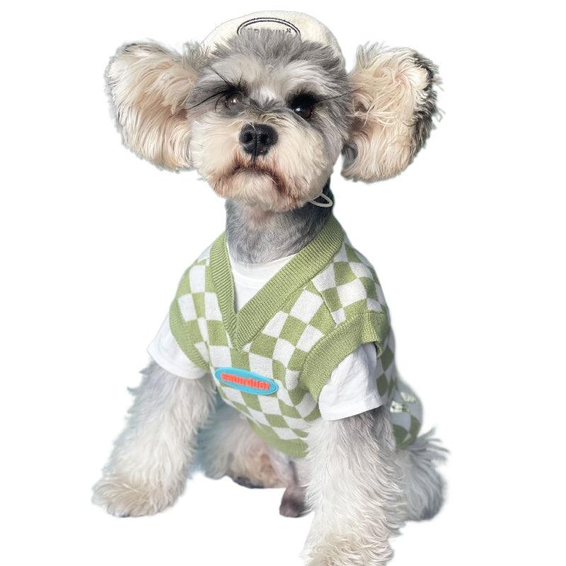 KIKOPALS® Plaid Pet V-Neck Vest Green - KIKOPALS