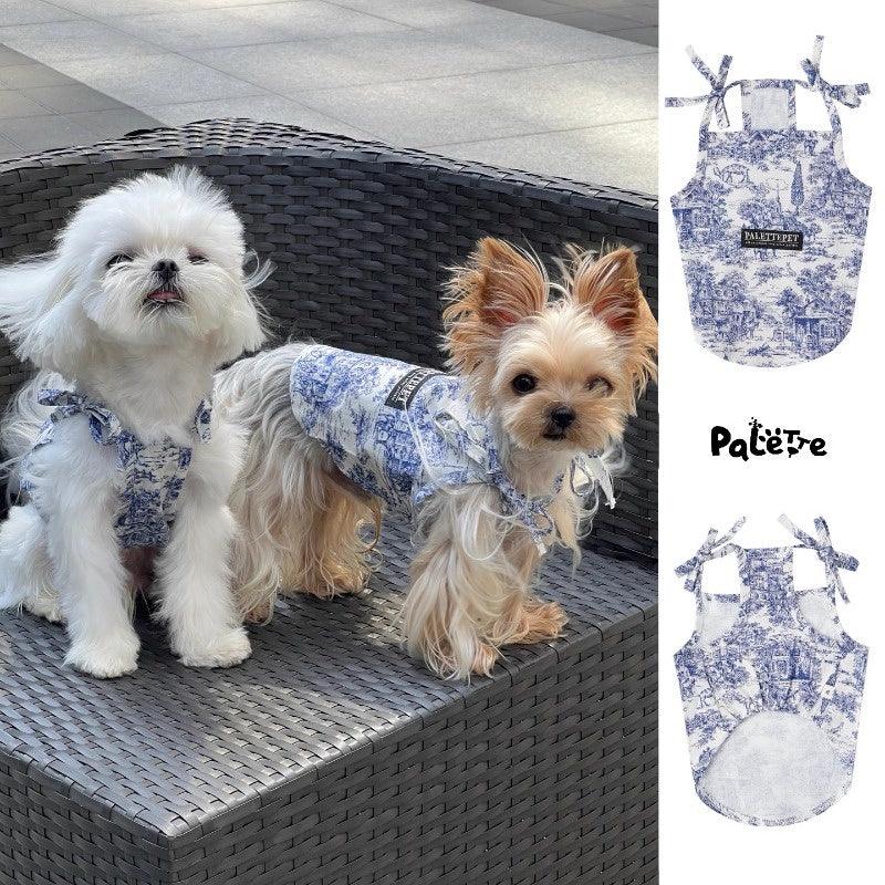 PalettePet® Blue & White Toile Dog Strap Dress - KIKOPALS