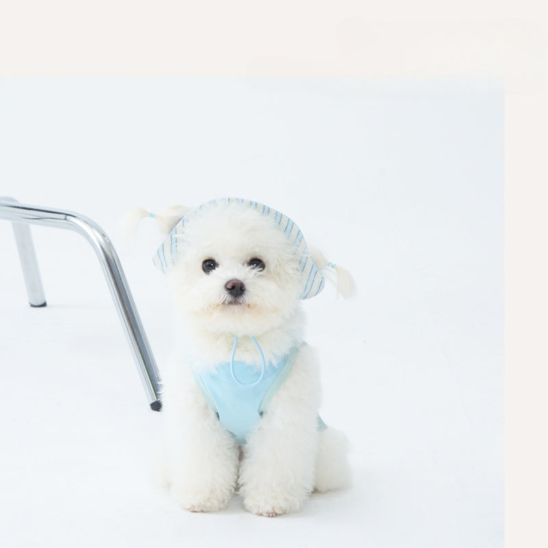 LIKAPAWS® Blue Cotton Dog Shirt & Sun Hat Set