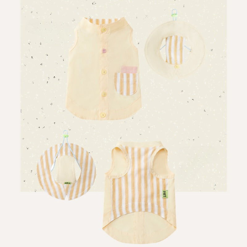 LIKAPAWS® Cotton Yellow Dog Shirt & Sun Hat Set