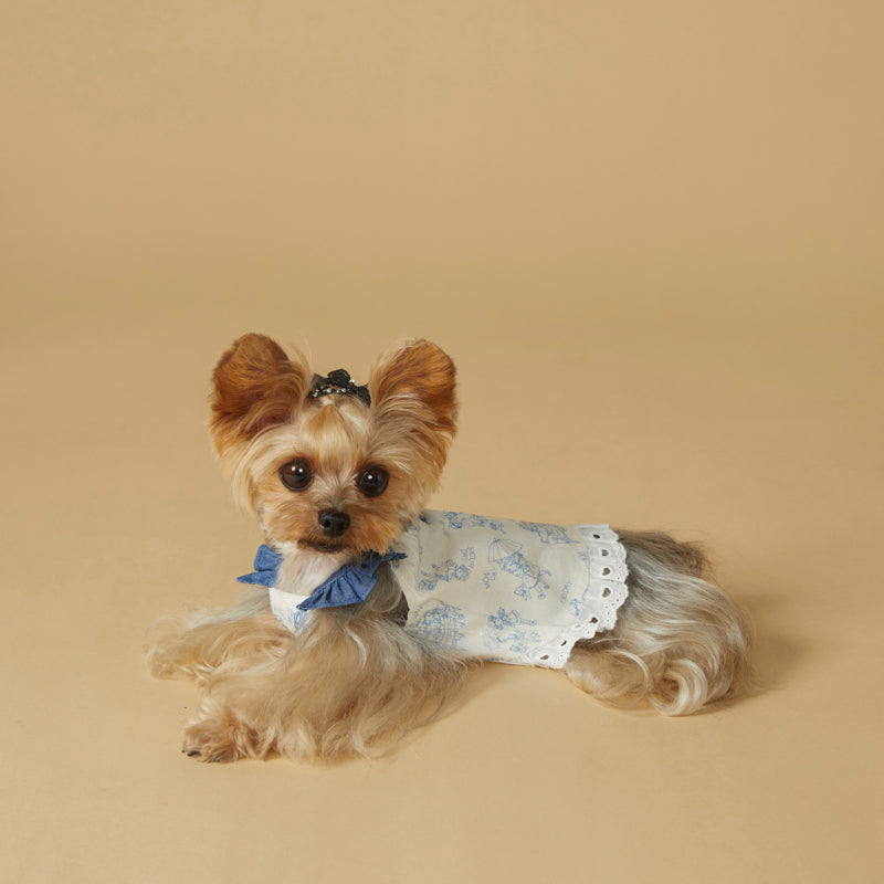 KIYOTT® Vintage Ruffled Sleeve Print Lace Dress for Dogs