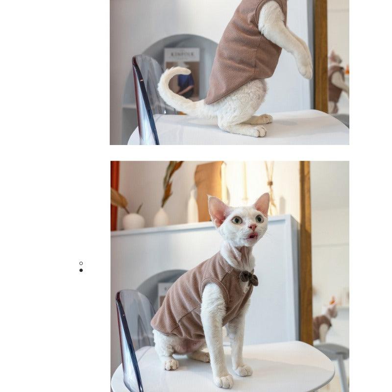 GINGERAIN® Cotton V-Neck Bow Cat Vest - KIKOPALS