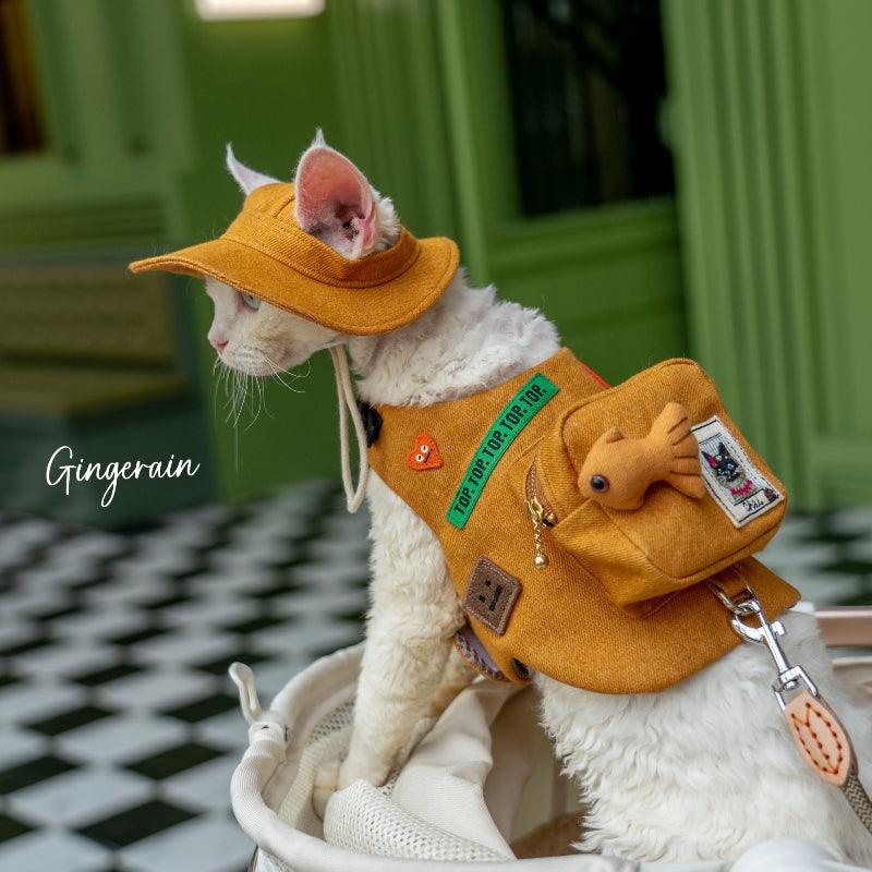 GINGERAIN® Orange Denim Cat Backpack Harness & Leash Set - KIKOPALS