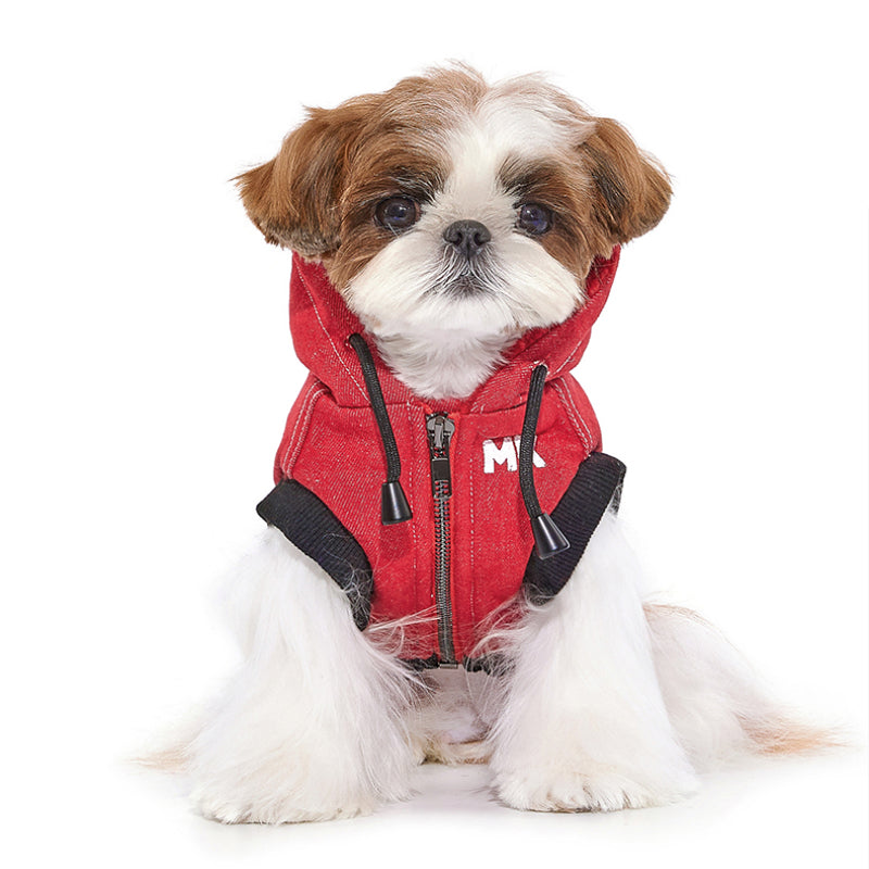 MookiPet® Denim Red Hoodie for Small Dogs & Cats