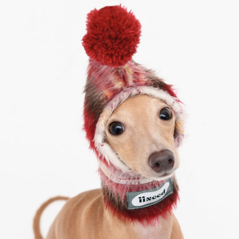iiNeed® Adorable Red Plaid Hat With Pom-Pom for Dogs