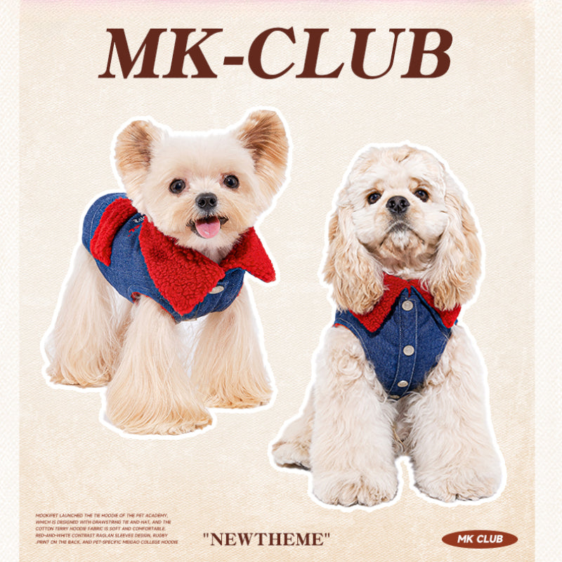 MookiPet® Retro Red Lamb Denim Vest for Dogs and Cats - Blue