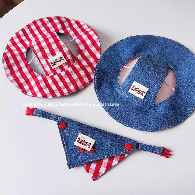 islet store® Red Plaid Denim Pet Bandana / Hat - KIKOPALS