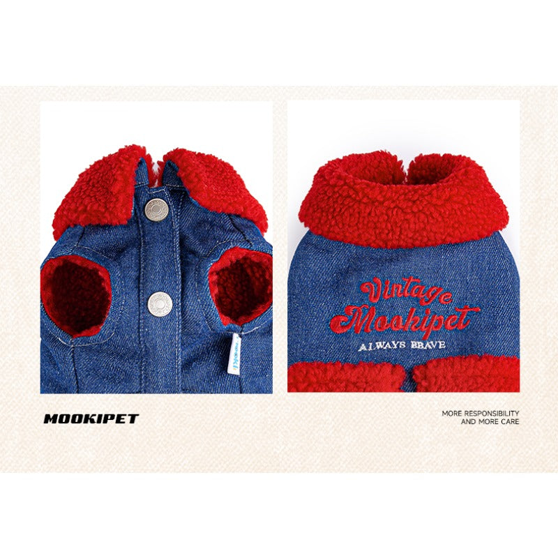 MookiPet® Retro Red Lamb Denim Vest for Dogs and Cats - Blue