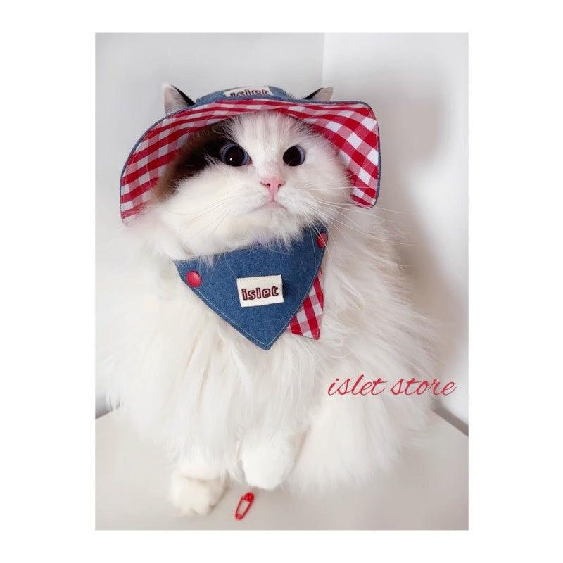 islet store® Red Plaid Denim Pet Bandana / Hat - KIKOPALS