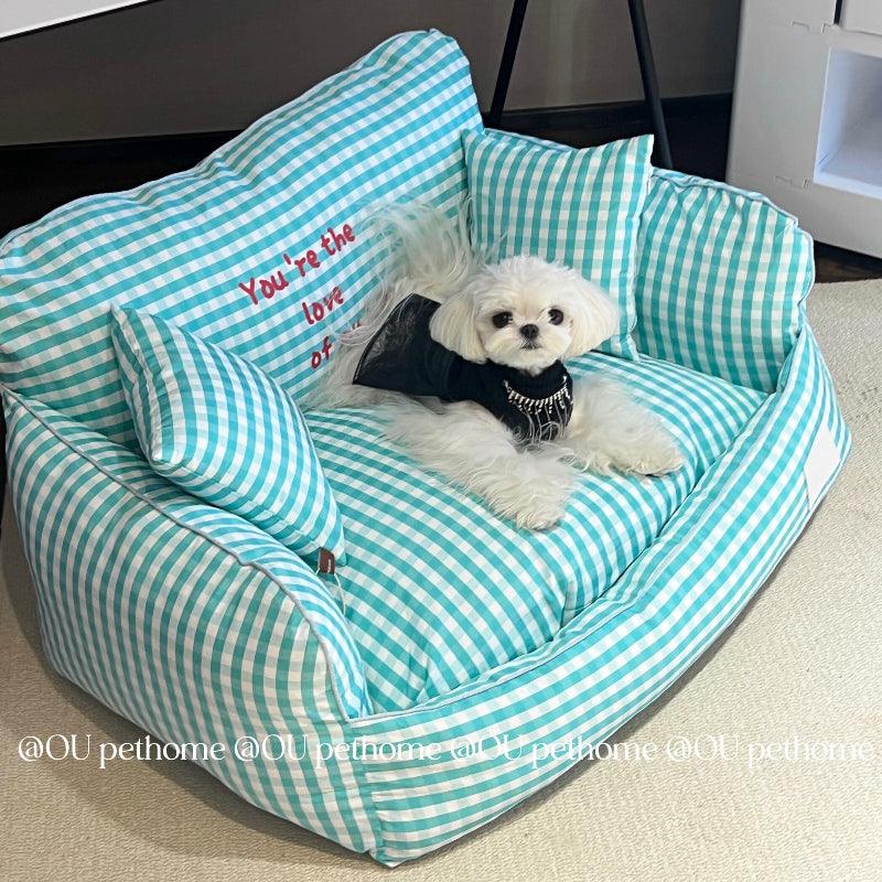 OUpetHome® Gingham Pet Sofa Bed - KIKOPALS