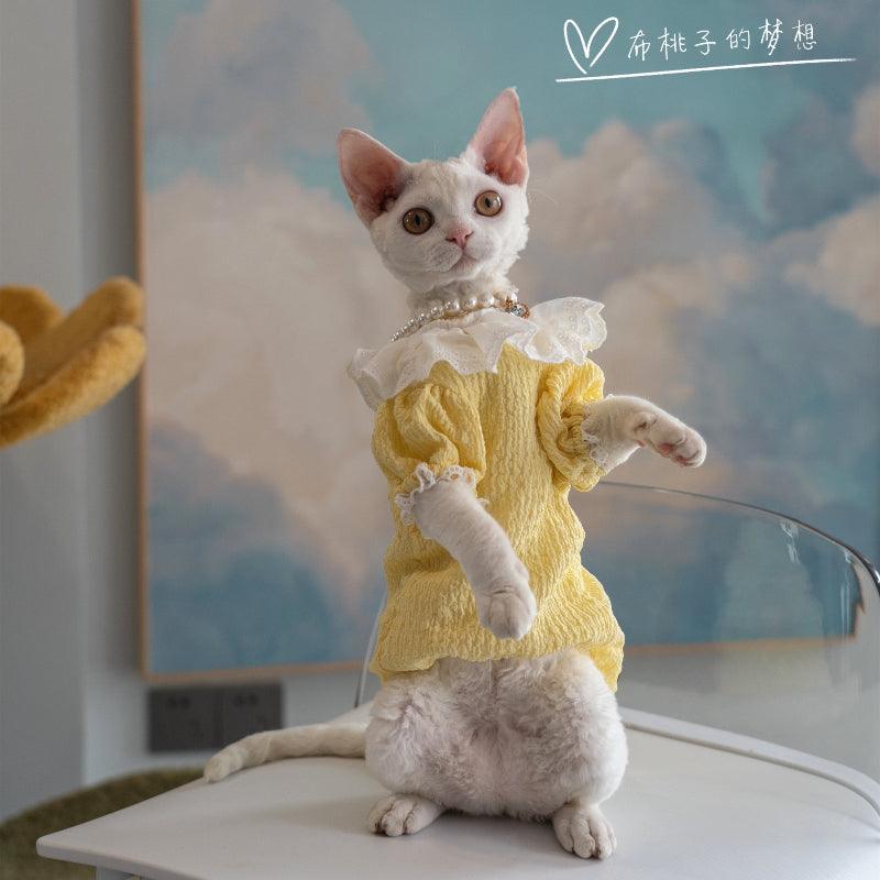 GINGERAIN®Yellow Doll Collar Cat Dress - KIKOPALS