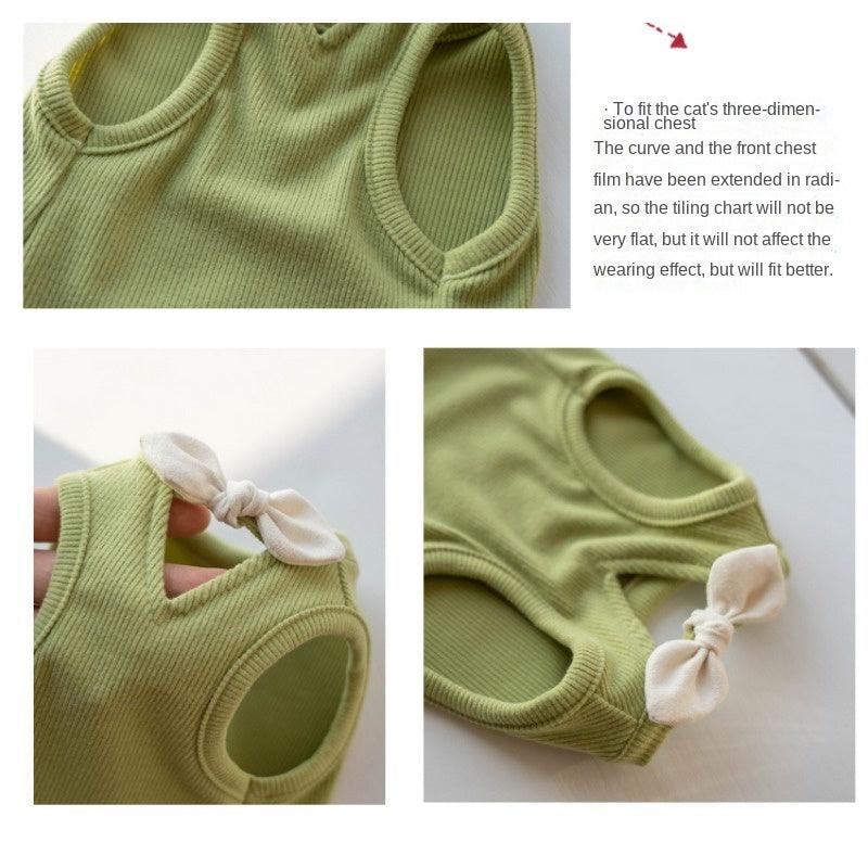 GINGERAIN® Cotton V-Neck Bow Cat Vest - KIKOPALS