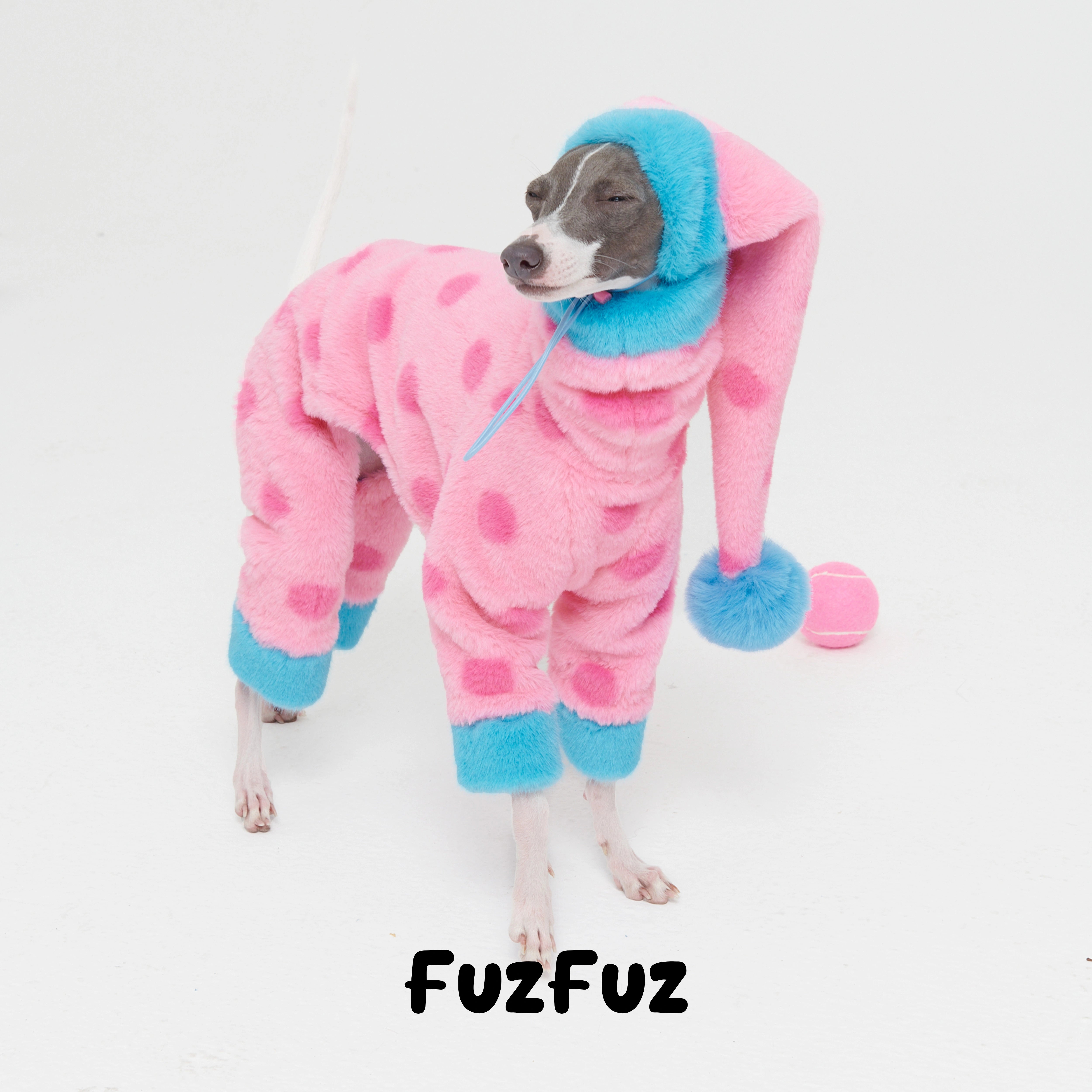 FuzFuz® Plush Pink Dotted Four-Legged Dog Sweater - for Italian Greyhounds & Whippets
