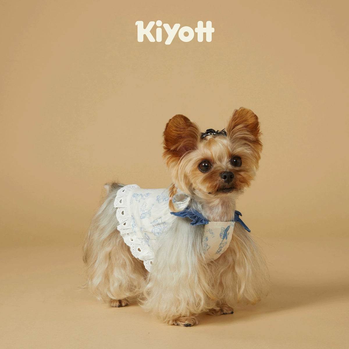 KIYOTT® Vintage Ruffled Sleeve Print Lace Dress for Dogs