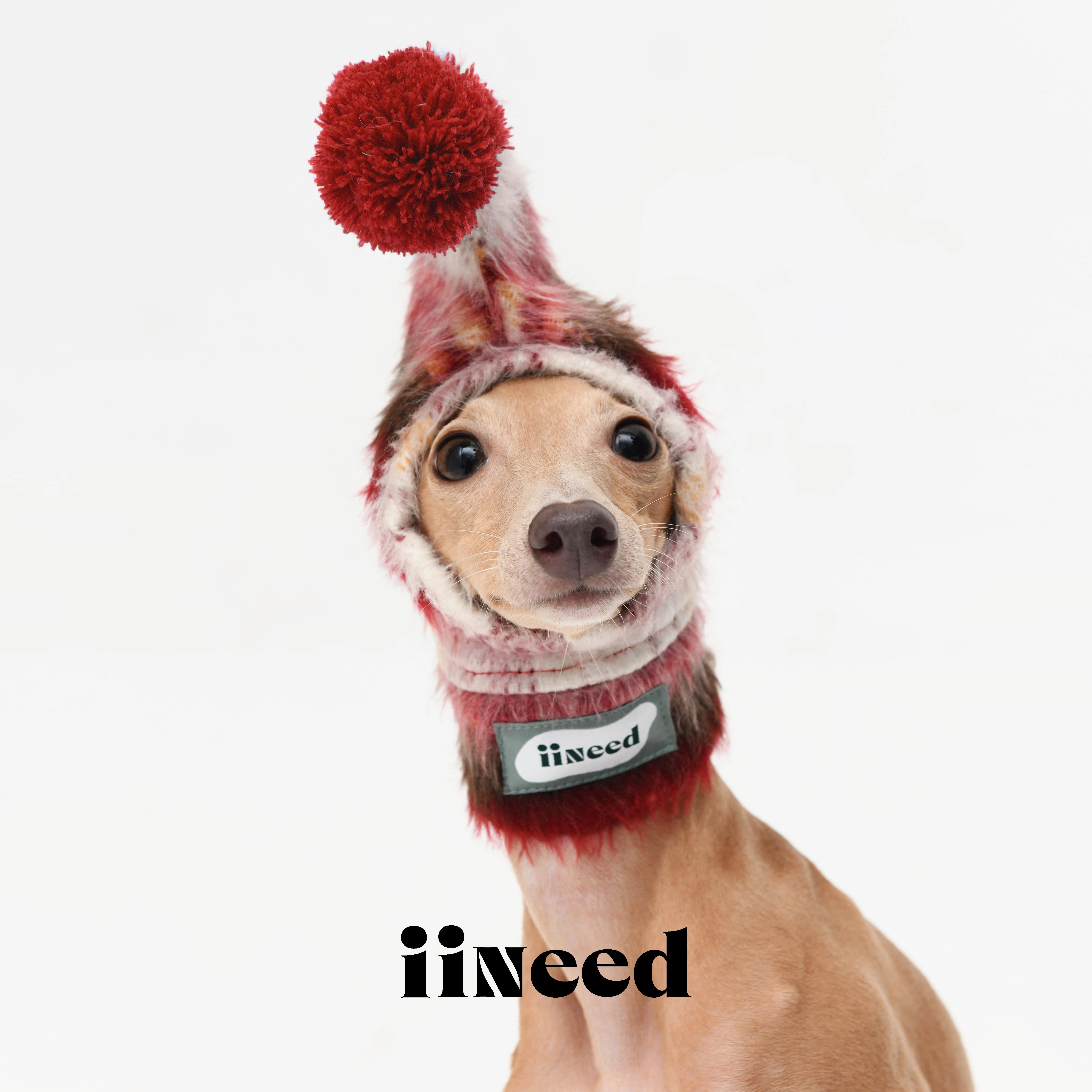 iiNeed® Adorable Red Plaid Hat With Pom-Pom for Dogs